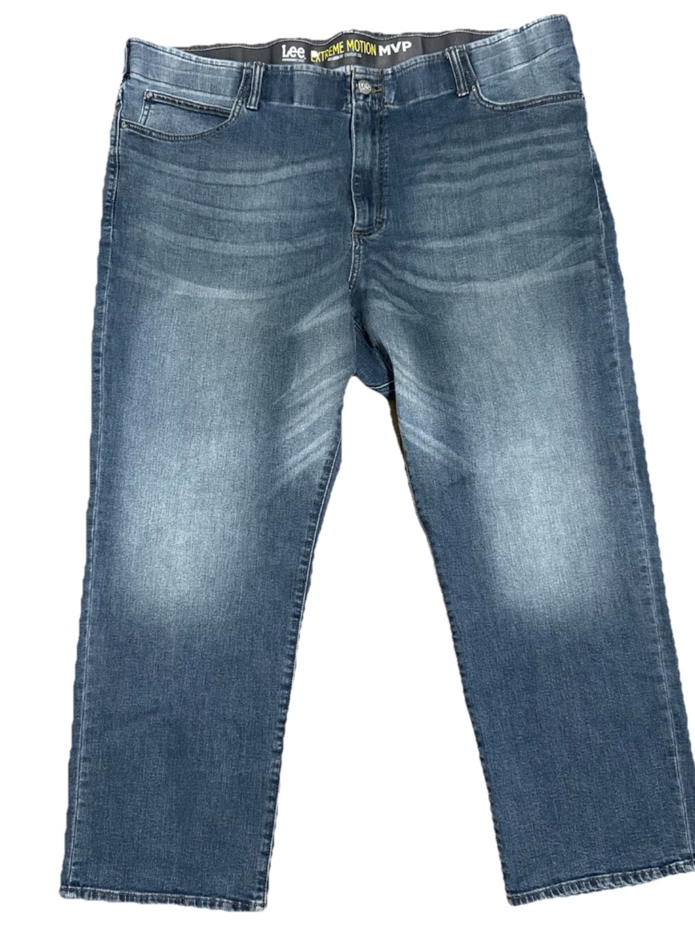 Lee Extreme Motion MVP Relaxed Straight Denim Jeans 48 X 30 Whiskered Blue